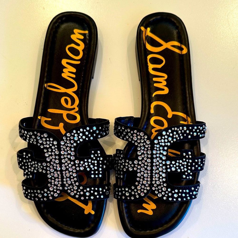 New Sam Edelman Black Rhinestone Embellished Sandals. Size 7M.